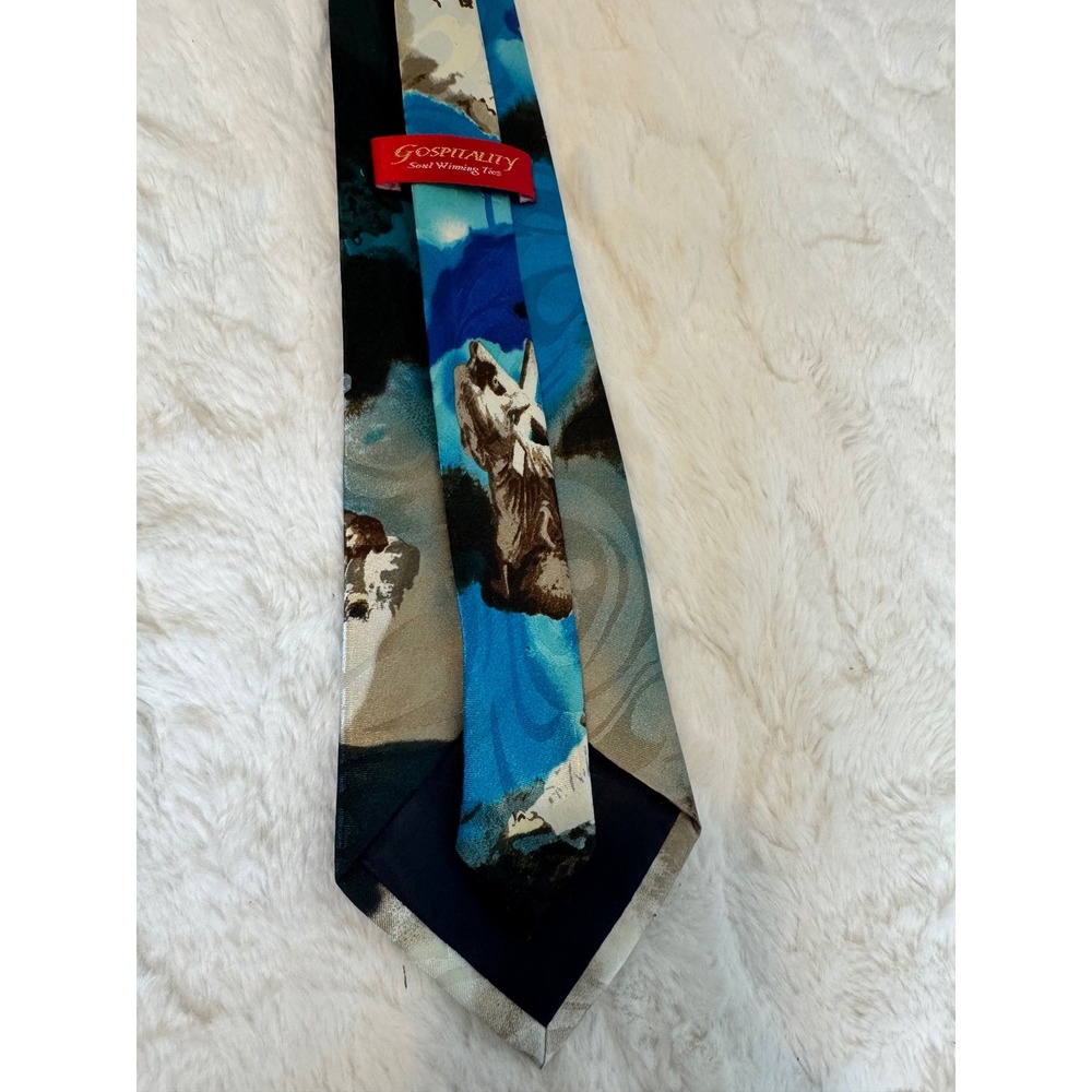 Gospitality Soul Winning Tie Mens Blue Religious Jesus Last Supper Crucifixion - Picture 6 of 10